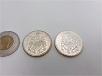 2 x 50 cents canadiens en argent 1964
