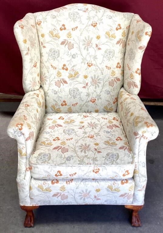 Yellow Flower Winged Back Upholstered Chair