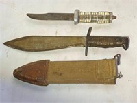 2 Knives & Sheath (Incl. WWII Bolo Knife)