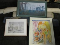 3 Framed Pieces of Art. Watercolor Signed