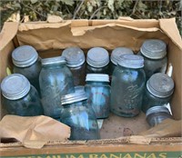 Box of blue ball mason jars