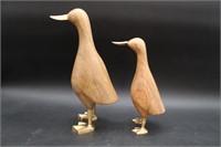 Pair Carved Wooden Ducks