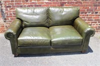 Green Leather Love Seat 6' wide
