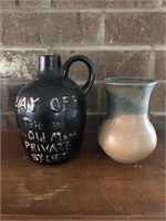 Vintage pottery jug and vase . Vase signed