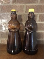 Vintage lot of 2 glass syrup bottles