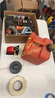Gas can, steel wool, fibatape, masking tape