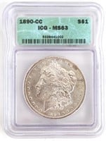 1890-CC U.S. Morgan Silver Dollar ICG MS 63