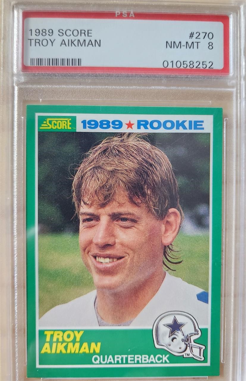 Two 1989 Score Troy Aikman RCs Both GR 8 PSA & BGS