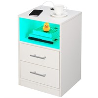 PrimeZone LED Nightstand with Charging Station