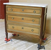 Louis XVI Style Marble Top Mahogany Commode.