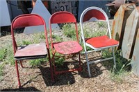 (3) RED FOLDING CHAIRS METAL