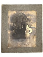 Early Mounted Paper Photo, 3 Men in Cave