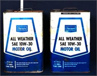 Lot of 2 vntg Sears 2.5gal Motor Oil cans