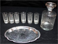 Set of 5 Shot Glasses, Decanter and Tray