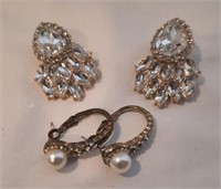 2 Pairs of Vintage Rhinestone Earrings