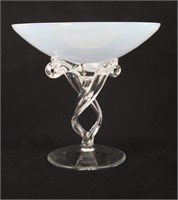 ART GLASS PEDESTAL WITH OPALESCENT BOWL