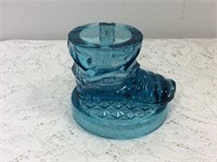 Antique Aqua Glass Shoe Ink Well