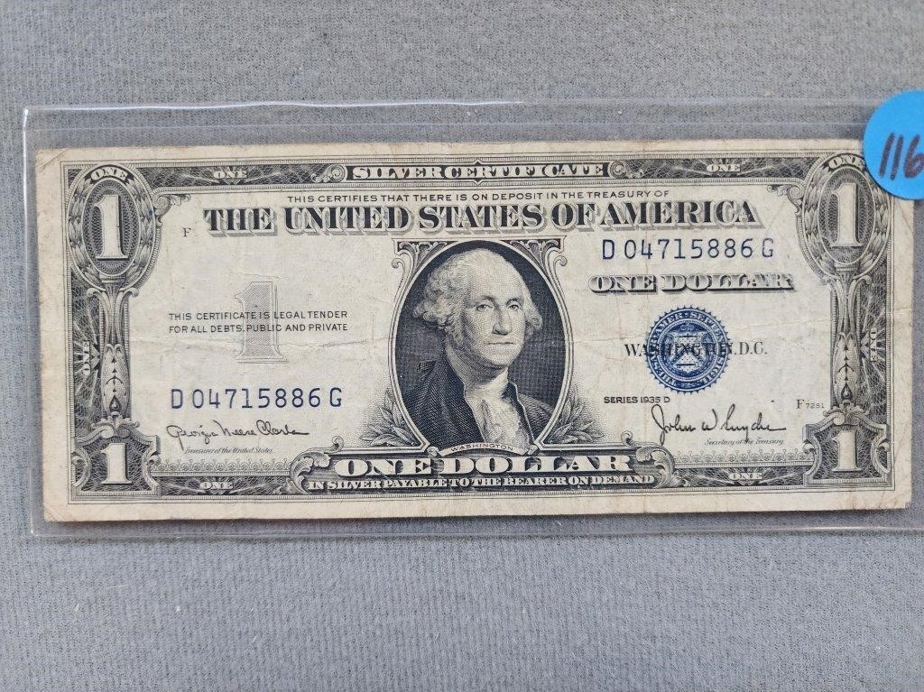 1935d $1.00 Silver Certificate. Buyer must confirm