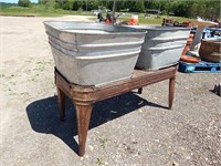 Antique double basin wash tub with stand