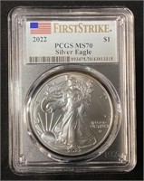 2022 SILVER AMERICAN EAGLE, GRADED MS70, FIRST