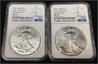 (2) 2021 SILVER AMERICAN EAGLES, EAGLE LANDING