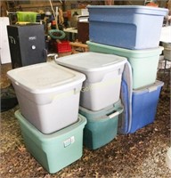 Seven Assorted Plastic Totes With Lids