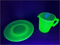 Uranium Glass Measuring Cup & Plate