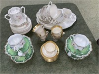 LOT OF HAND-PAINTED PORCELAIN TEACUPS & SAUCERS