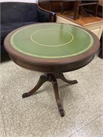 R & J ARNOLD CORP. WOODEN ROUND TABLE W/ LEATHER