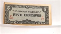 The Japanese Government 5 Centavos WWII Note