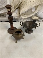 Ornate Brass Containers and Italian Candlestick