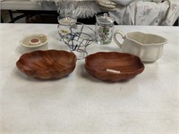 Iron Stone Gravy server, Jam Jars, wood Bowls etc.