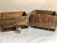 2 caisses en bois Marine Club & KIK Cola -