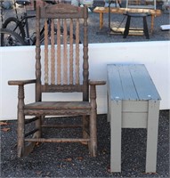 Antique Rocker & Painted bench