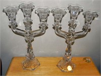 Pair of Crystal 3 Light Candelabras w/Bobeches