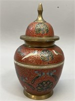 Solid Brass Red Peacock Jar with Lid