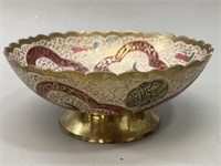 Solid Brass Enameled White & Red Bowl