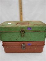 2 Small metal tool boxes with tools as shown