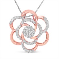 10k Two-tone Gold .40ct Diamond Flower Necklace