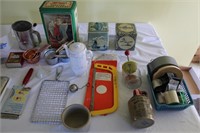 Misc Utensils, Tin Canisters, Small Crock