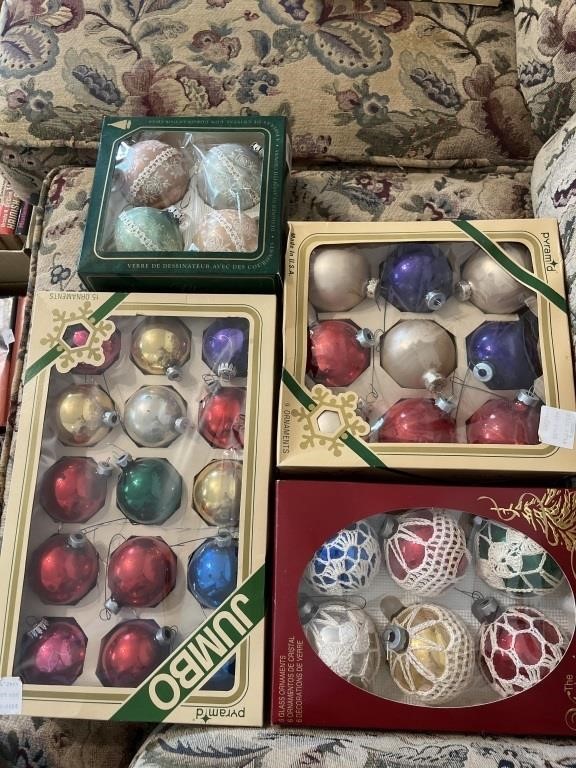 4 boxes glass Christmas ornaments