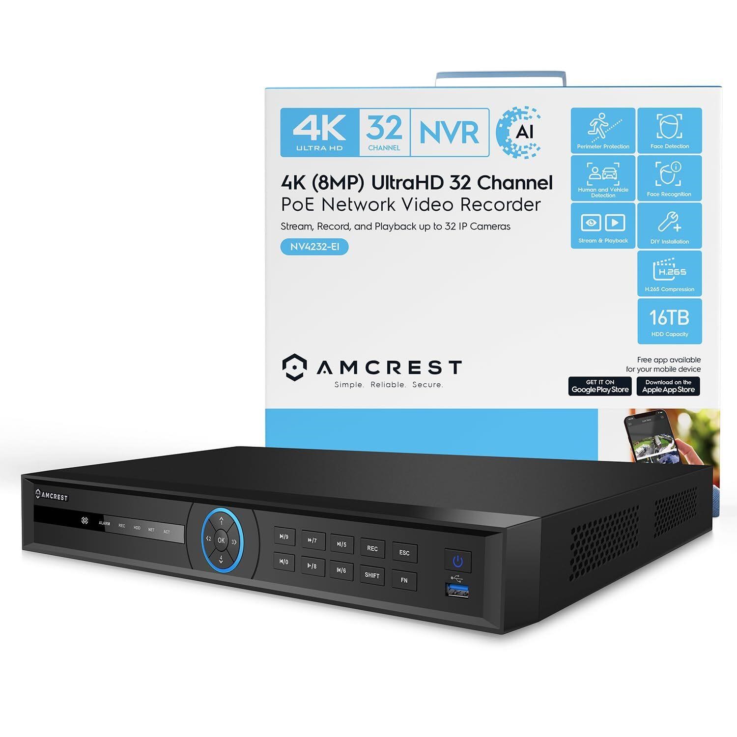 *Amcrest 4K 32-Channel AI NVR (16-Port PoE) Smart