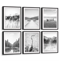 Lake Landscape Framed Wall Art: Black Nature Scene