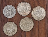 5 x 50 Cent Canadian Coins (1961- 1974)