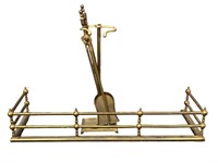 Brass Fireplace Rail Fender and Tool set