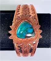 Large Signed Copper/Turquoise Cuff 55 Gr (Beauty)