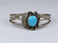 Sterling & Turquoise Cuff Bracelet, Unsigned
