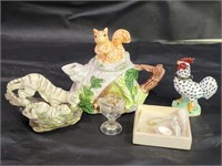 Squirrel Tea Pot, Rooster Trinket Box & More