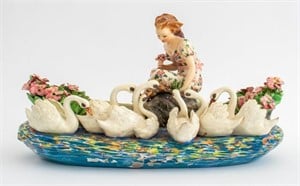 Mollica Brothers Swan Scene Ceramic Jardiniere