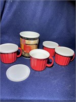 Utensil Crock and 4 soup bowls with lids